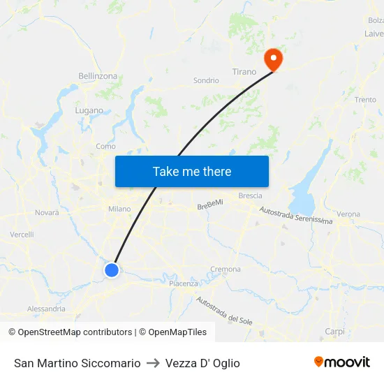 San Martino Siccomario to Vezza D' Oglio map