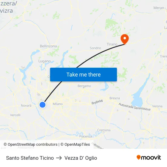 Santo Stefano Ticino to Vezza D' Oglio map