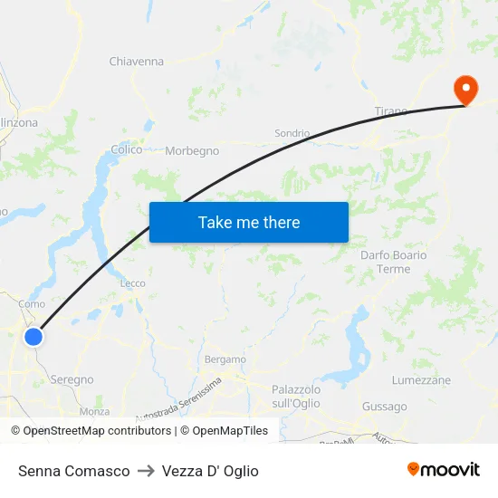 Senna Comasco to Vezza D' Oglio map