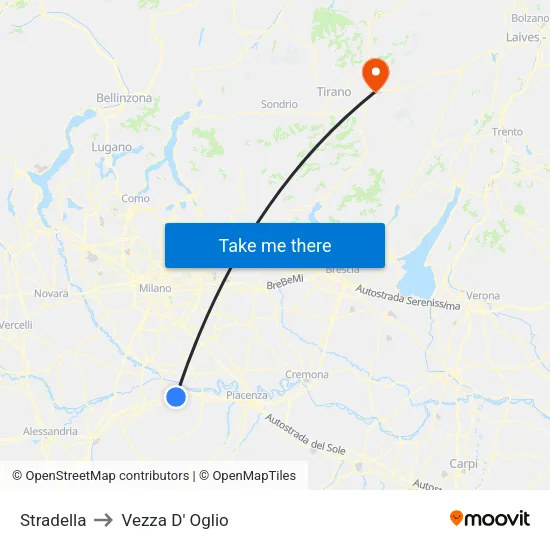 Stradella to Vezza D' Oglio map