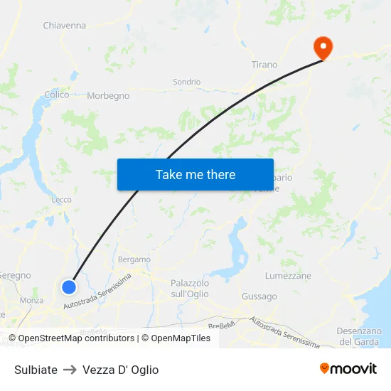 Sulbiate to Vezza D' Oglio map