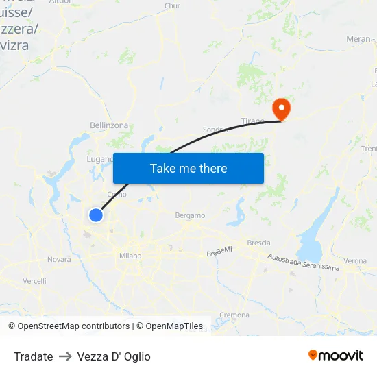 Tradate to Vezza D' Oglio map