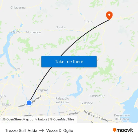 Trezzo Sull' Adda to Vezza D' Oglio map