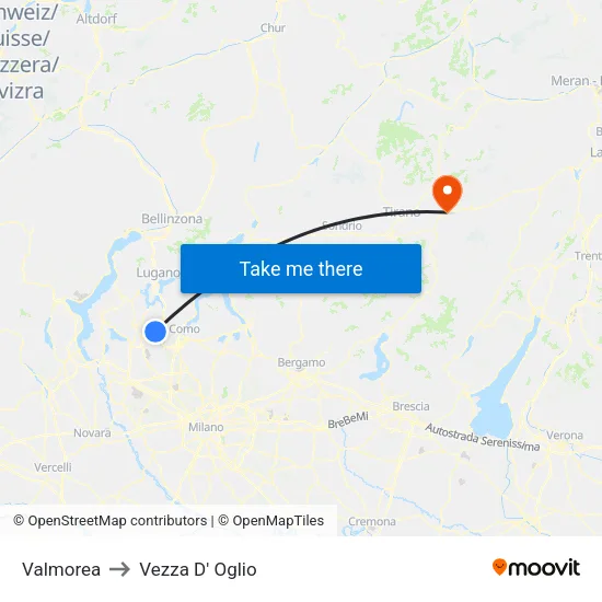 Valmorea to Vezza D' Oglio map