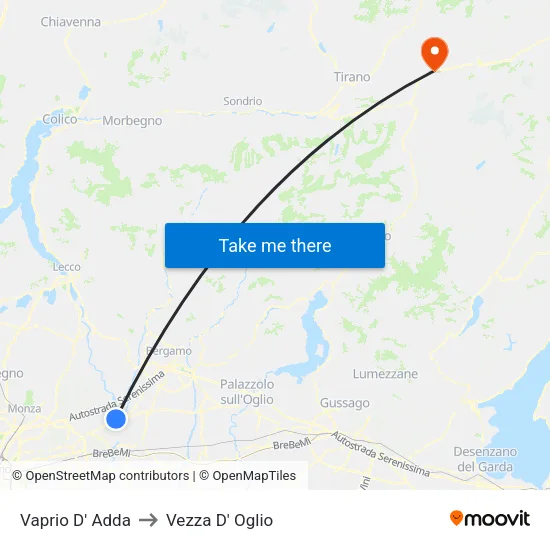 Vaprio d'Adda to Vezza D' Oglio map