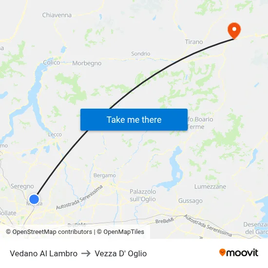 Vedano Al Lambro to Vezza D' Oglio map