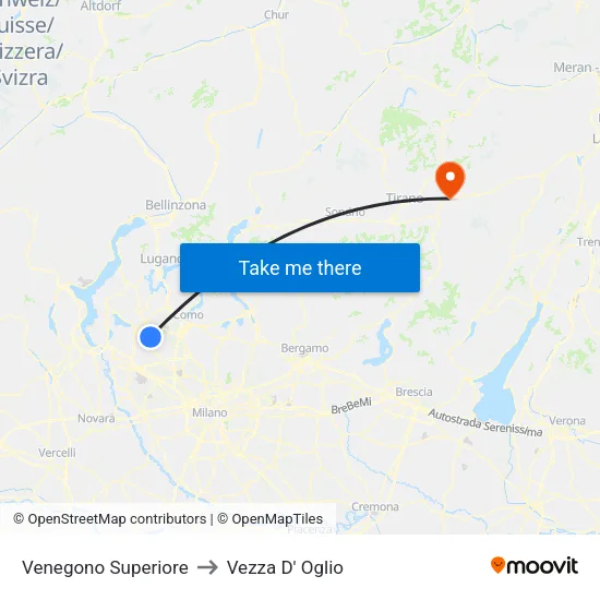 Venegono Superiore to Vezza D' Oglio map