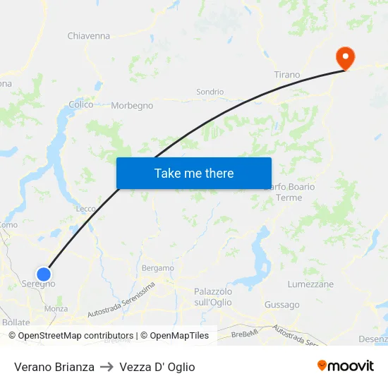 Verano Brianza to Vezza D' Oglio map