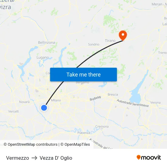 Vermezzo to Vezza D' Oglio map