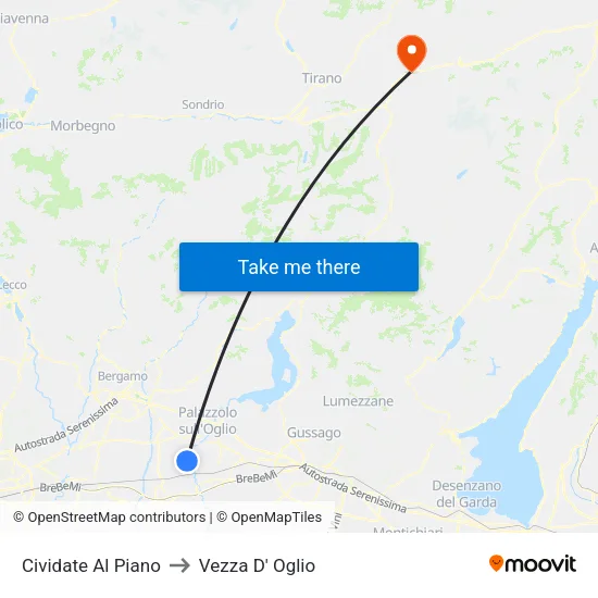 Cividate al Piano to Vezza D' Oglio map