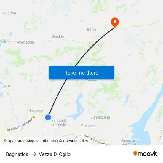 Bagnatica to Vezza D' Oglio map