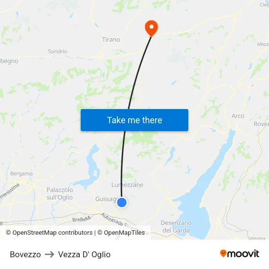 Bovezzo to Vezza D' Oglio map