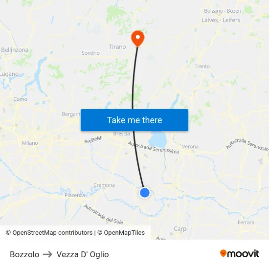 Bozzolo to Vezza D' Oglio map