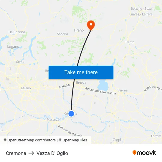 Cremona to Vezza D' Oglio map