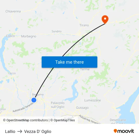 Lallio to Vezza D' Oglio map