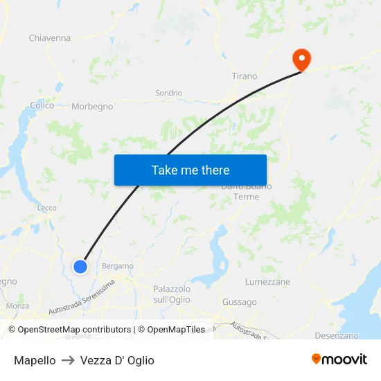 Mapello to Vezza D' Oglio map