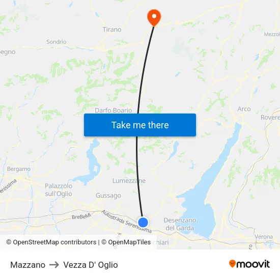 Mazzano to Vezza D' Oglio map