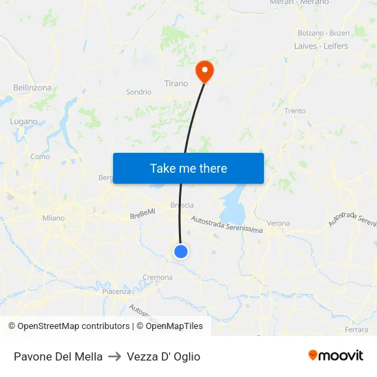 Pavone Del Mella to Vezza D' Oglio map