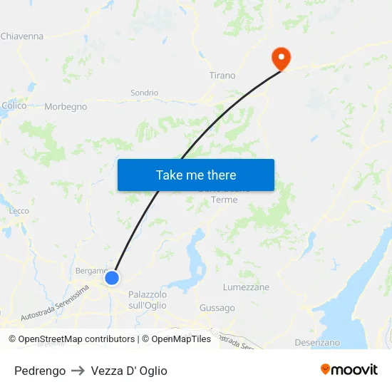 Pedrengo to Vezza D' Oglio map