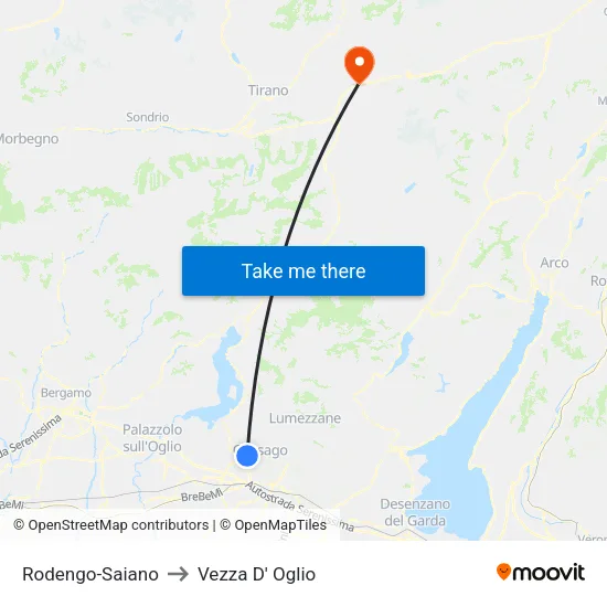 Rodengo-Saiano to Vezza D' Oglio map