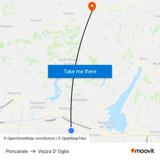 Poncarale to Vezza D' Oglio map