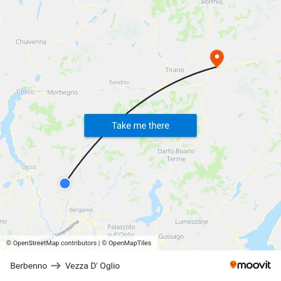 Berbenno to Vezza D' Oglio map