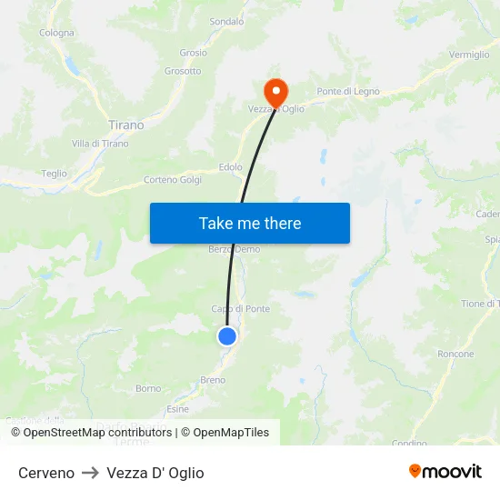 Cerveno to Vezza D' Oglio map
