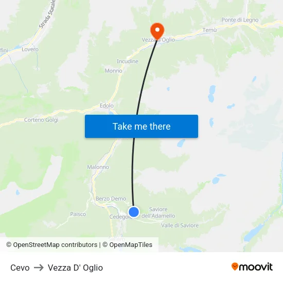 Cevo to Vezza D' Oglio map