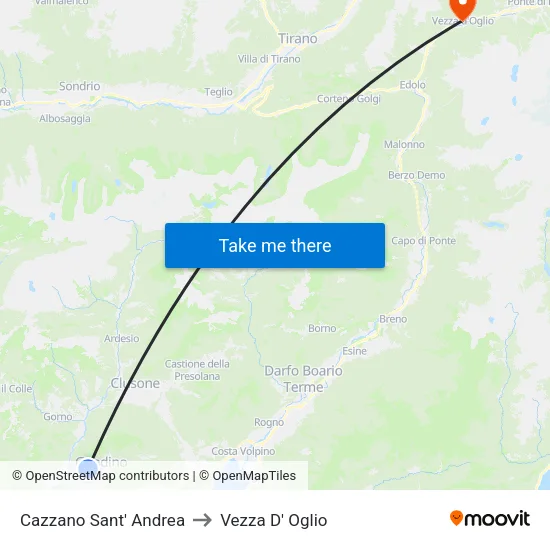 Cazzano Sant' Andrea to Vezza D' Oglio map