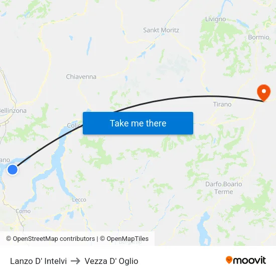 Lanzo d'Intelvi to Vezza D' Oglio map