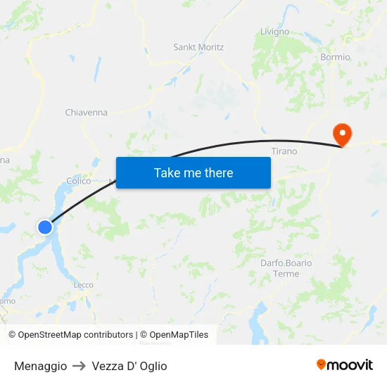 Menaggio to Vezza D' Oglio map