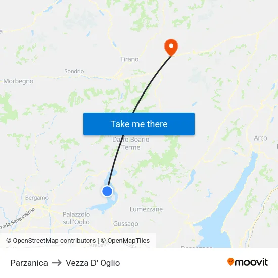 Parzanica to Vezza D' Oglio map