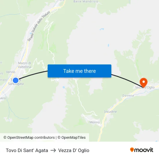 Tovo di Sant'Agata to Vezza D' Oglio map