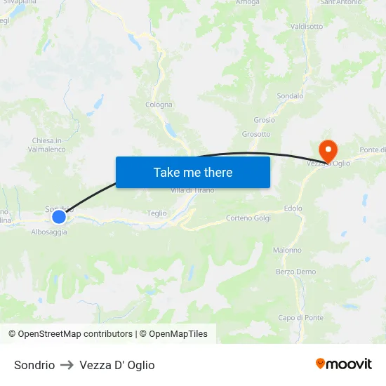 Sondrio to Vezza D' Oglio map