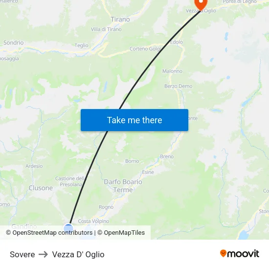 Sovere to Vezza D' Oglio map