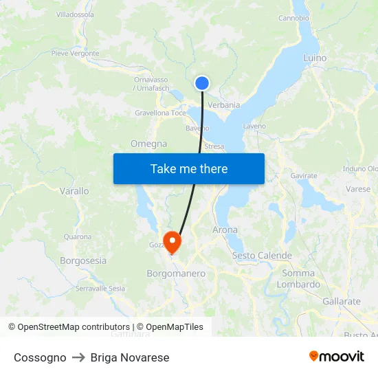 Cossogno to Briga Novarese map