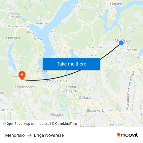 Mendrisio to Briga Novarese map