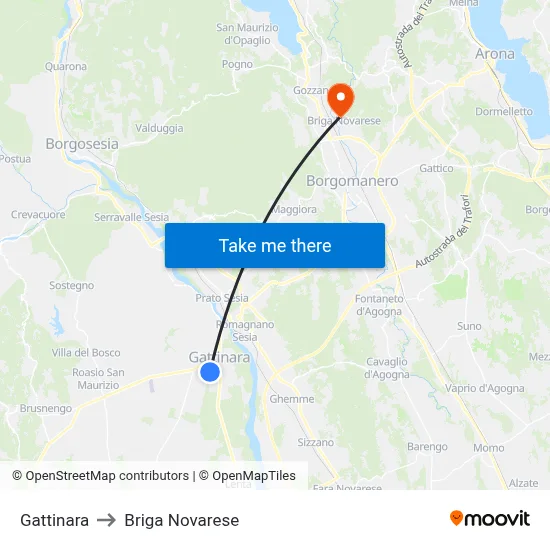 Gattinara to Briga Novarese map