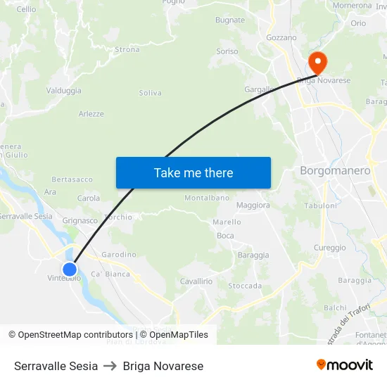 Serravalle Sesia to Briga Novarese map