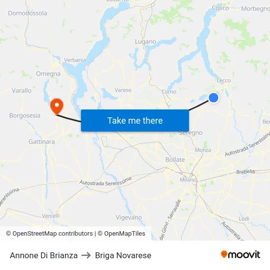 Annone Di Brianza to Briga Novarese map