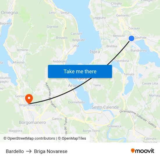 Bardello to Briga Novarese map