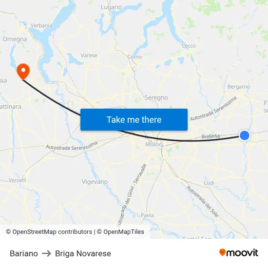 Bariano to Briga Novarese map