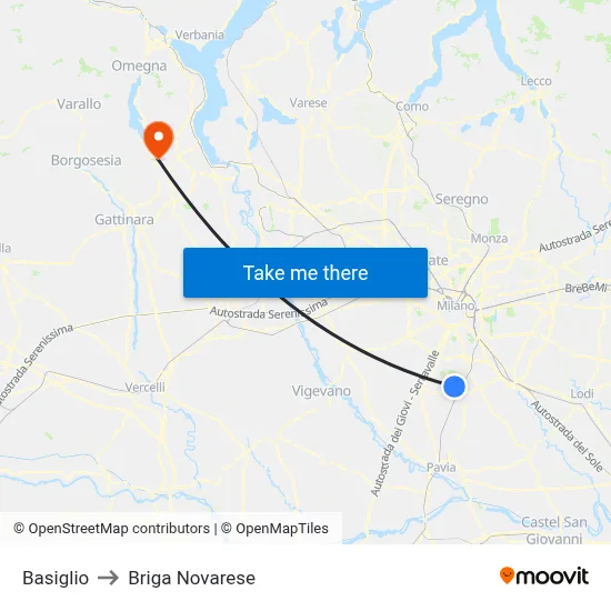 Basiglio to Briga Novarese map