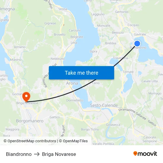 Biandronno to Briga Novarese map