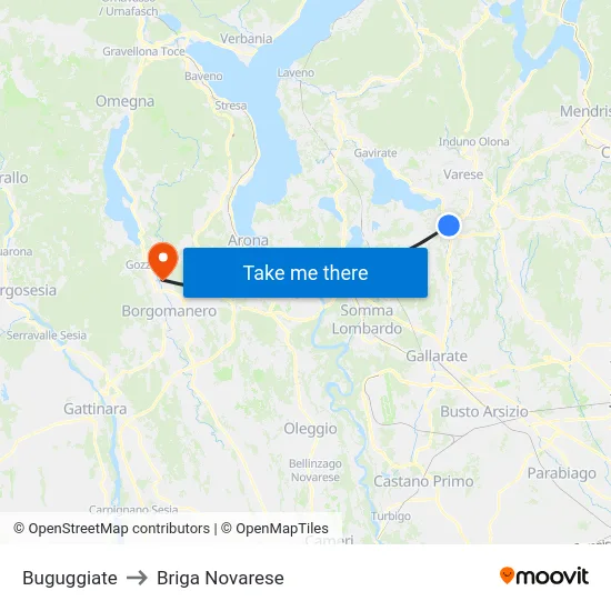 Buguggiate to Briga Novarese map