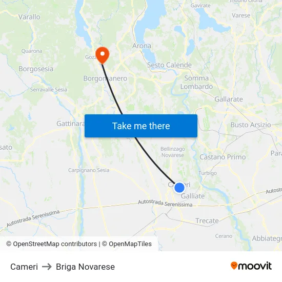 Cameri to Briga Novarese map