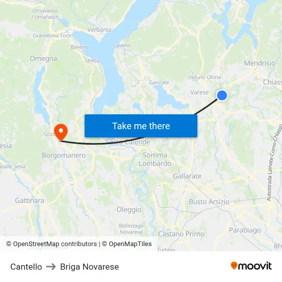 Cantello to Briga Novarese map