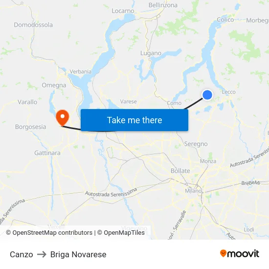 Canzo to Briga Novarese map