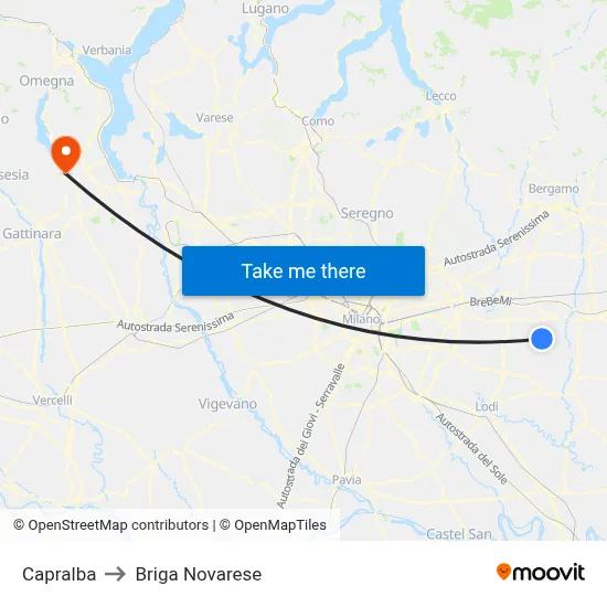 Capralba to Briga Novarese map