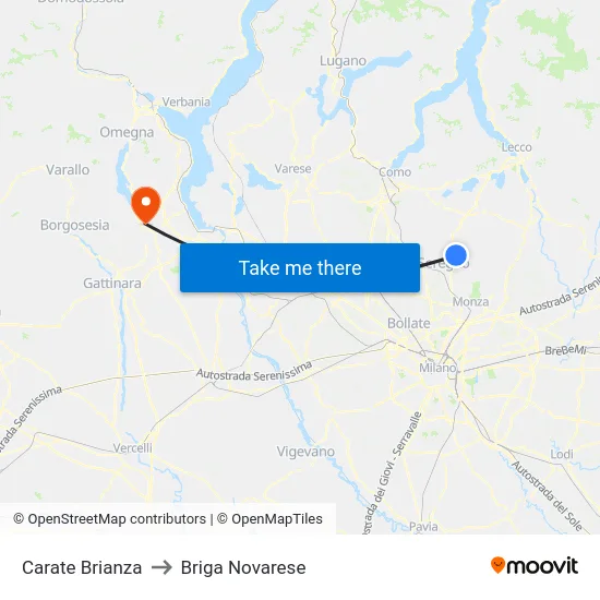 Carate Brianza to Briga Novarese map